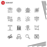 Mobile Interface Outline Set of 16 Pictograms of files options business money web Editable Vector Design Elements