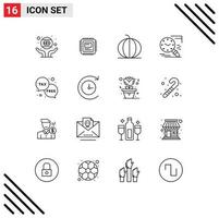 Pack of 16 creative Outlines of history magnifier hardware search pumpkin Editable Vector Design Elements