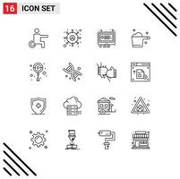 Pack of 16 Modern Outlines Signs and Symbols for Web Print Media such as new year chinese online housekeeping detergent Editable Vector Design Elements