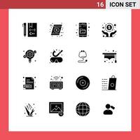 Pack of 16 Modern Solid Glyphs Signs and Symbols for Web Print Media such as idea freedom shopping economy search Editable Vector Design Elements