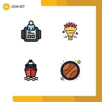 Mobile Interface Filledline Flat Color Set of 4 Pictograms of hand watch swim technology flowers ball Editable Vector Design Elements