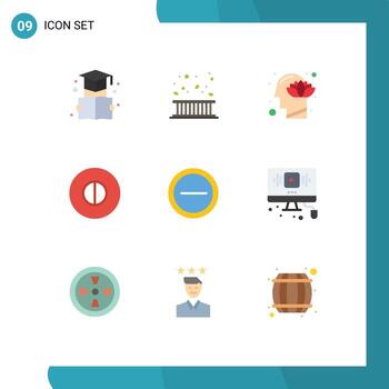 Set of 9 Vector Flat Colors on Grid for interface beliefs leaf ancient lotus Editable Vector Design Elements