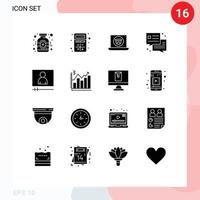 Universal Icon Symbols Group of 16 Modern Solid Glyphs of player office interaction dialog camera Editable Vector Design Elements