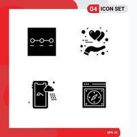 4 Universal Solid Glyphs Set for Web and Mobile Applications layout weather protect heart compass Editable Vector Design Elements