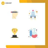 Set of 4 Vector Flat Icons on Grid for head cup write up marketing Editable Vector Design Elements