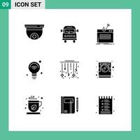 Mobile Interface Solid Glyph Set of 9 Pictograms of iot internet education bulb password Editable Vector Design Elements