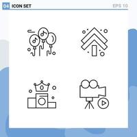 4 Universal Line Signs Symbols of balloon money arrow double camera Editable Vector Design Elements