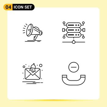 Mobile Interface Line Set of 4 Pictograms of speaker notification voice server handset Editable Vector Design Elements