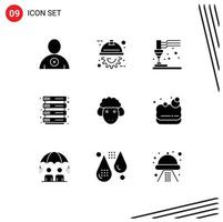 Group of 9 Modern Solid Glyphs Set for spring lamb equipment easter rack Editable Vector Design Elements