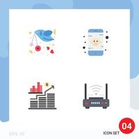 Universal Icon Symbols Group of 4 Modern Flat Icons of bird investment letter monitor graph Editable Vector Design Elements