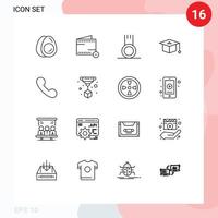 16 Universal Outlines Set for Web and Mobile Applications telephone call exercise graduation cap Editable Vector Design Elements