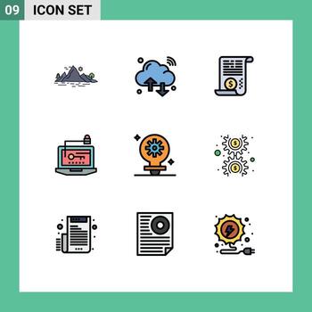 9 Filledline Flat Color concept for Websites Mobile and Apps key computer iot access dollar Editable Vector Design Elements