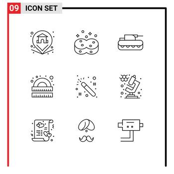 Set of 9 Vector Outlines on Grid for magic ruler cannon learning drawing Editable Vector Design Elements