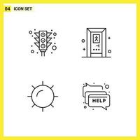 Pack of 4 creative Filledline Flat Colors of city weather signal bath communication Editable Vector Design Elements