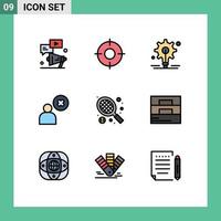Pack of 9 Modern Filledline Flat Colors Signs and Symbols for Web Print Media such as racket profile ui delete user idea Editable Vector Design Elements