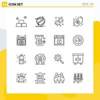 16 Universal Outlines Set for Web and Mobile Applications website globe chemistry global money Editable Vector Design Elements