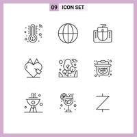 9 Universal Outline Signs Symbols of camping plant mouse interface favorite commerce Editable Vector Design Elements