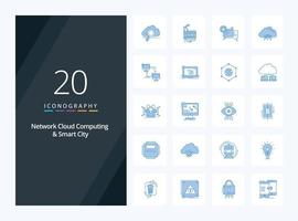 20 Network Cloud Computing And Smart City Blue Color icon for presentation vector