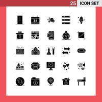 Group of 25 Solid Glyphs Signs and Symbols for beach network lifter hosting database Editable Vector Design Elements