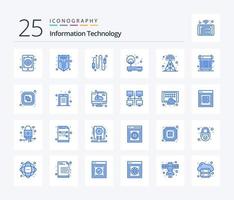 Information Technology 25 Blue Color icon pack including network. access. shield. electric. computer vector