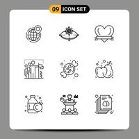 9 Universal Outlines Set for Web and Mobile Applications group team idea flag love Editable Vector Design Elements