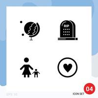 Editable Vector Line Pack of 4 Simple Solid Glyphs of earth family death halloween mom Editable Vector Design Elements