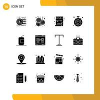 Modern Set of 16 Solid Glyphs Pictograph of cola setting year gear religion Editable Vector Design Elements