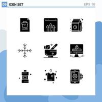 Modern Set of 9 Solid Glyphs and symbols such as herbal snowflake growth snow pack Editable Vector Design Elements