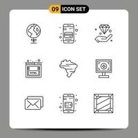 Modern Set of 9 Outlines and symbols such as map marketing hand seo coding Editable Vector Design Elements