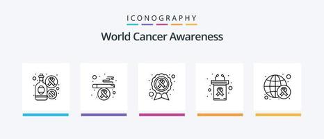 mundo cáncer conciencia línea 5 5 icono paquete incluso proteger. médico. salud. caso. primero ayuda. creativo íconos diseño vector