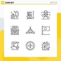 Universal Icon Symbols Group of 9 Modern Outlines of nature building electricity medical healthcare Editable Vector Design Elements