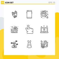 Group of 9 Modern Outlines Set for gesture secure samsung payment seo Editable Vector Design Elements