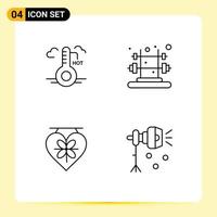 Stock Vector Icon Pack of 4 Line Signs and Symbols for temperature heart update training illumination Editable Vector Design Elements