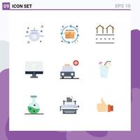 Mobile Interface Flat Color Set of 9 Pictograms of pc device estate monitor residences Editable Vector Design Elements