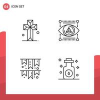 Set of 4 Modern UI Icons Symbols Signs for cathedral decoration parish model party Editable Vector Design Elements