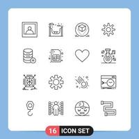 Pictogram Set of 16 Simple Outlines of card storage deliver sal database Editable Vector Design Elements