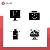 4 Universal Solid Glyphs Set for Web and Mobile Applications computer power nuclear charge food Editable Vector Design Elements