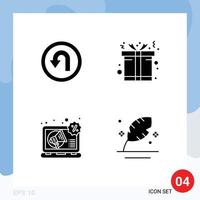 Pictogram Set of 4 Simple Solid Glyphs of arrow marketing way gift feather Editable Vector Design Elements