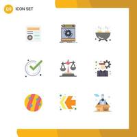 Pictogram Set of 9 Simple Flat Colors of justice acknowledge prototyping ok accept Editable Vector Design Elements