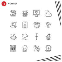 Set of 16 Vector Outlines on Grid for book medical paper target medical sun Editable Vector Design Elements