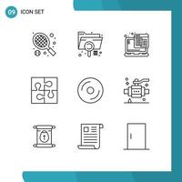 Group of 9 Modern Outlines Set for cd solution technology puzzle part Editable Vector Design Elements