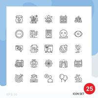 Group of 25 Modern Lines Set for lab chemical shopping error browser Editable Vector Design Elements