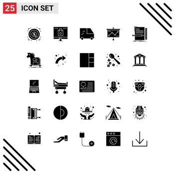 25 universal sólido glifos conjunto para web y móvil aplicaciones archivo código compras proyector presentación editable vector diseño elementos