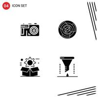 Solid Glyph Pack of 4 Universal Symbols of camera maze complexity concept cog Editable Vector Design Elements