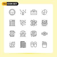 16 Universal Outline Signs Symbols of graph diagram necklace business interface Editable Vector Design Elements