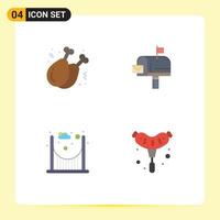 Pictogram Set of 4 Simple Flat Icons of chicken leg parks leg message bbq Editable Vector Design Elements