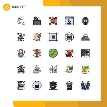 Group of 25 Filled line Flat Colors Signs and Symbols for loading download location browser pointer Editable Vector Design Elements