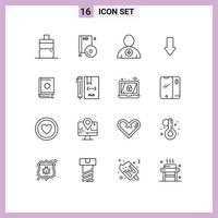 16 Universal Outlines Set for Web and Mobile Applications book download body down arrow Editable Vector Design Elements