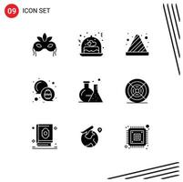 9 Thematic Vector Solid Glyphs and Editable Symbols of flask egg cone easter chat Editable Vector Design Elements