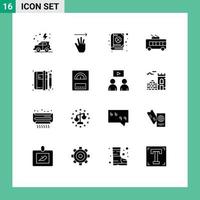 User Interface Pack of 16 Basic Solid Glyphs of book trolley bus book trolley bus Editable Vector Design Elements